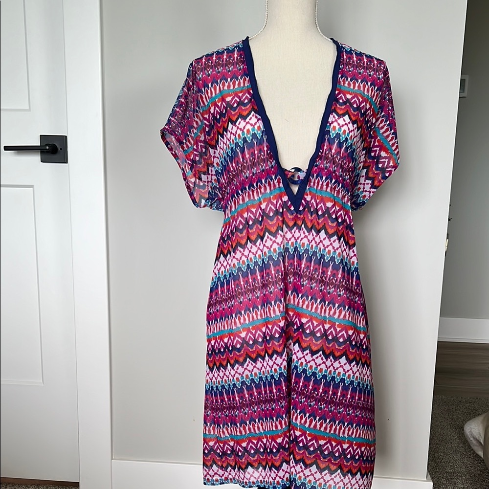 Profile By Gottex Pink and Blue Chevron Swim Coverup